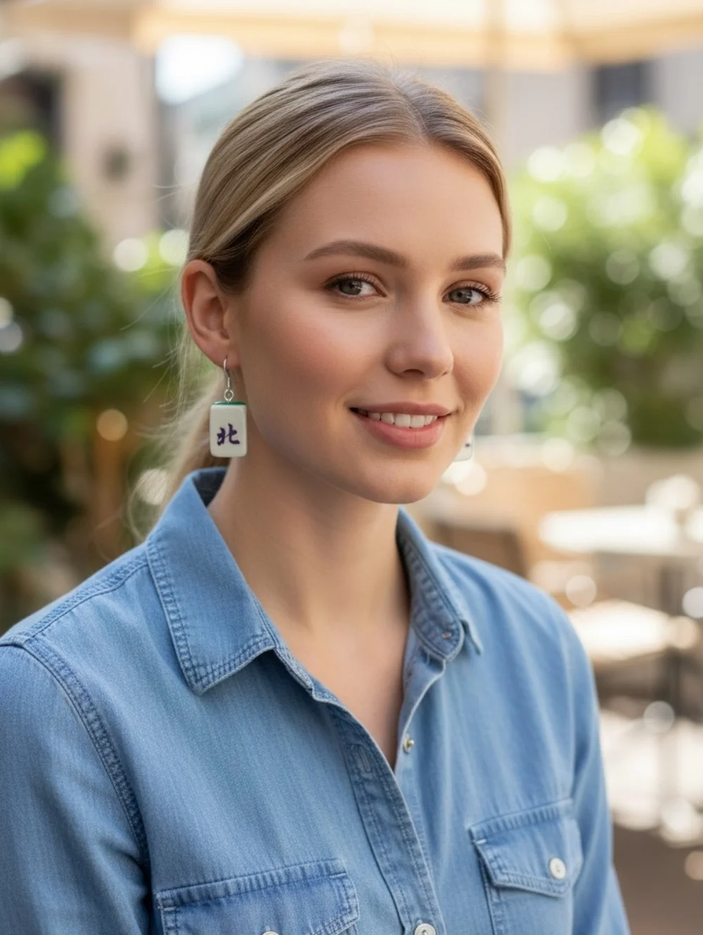 DESIGNER MAHJONG LOVERS PORCELAIN POLISHED 925 SILVER POST "NORTH"EARRINGS - Picture 3 of 4